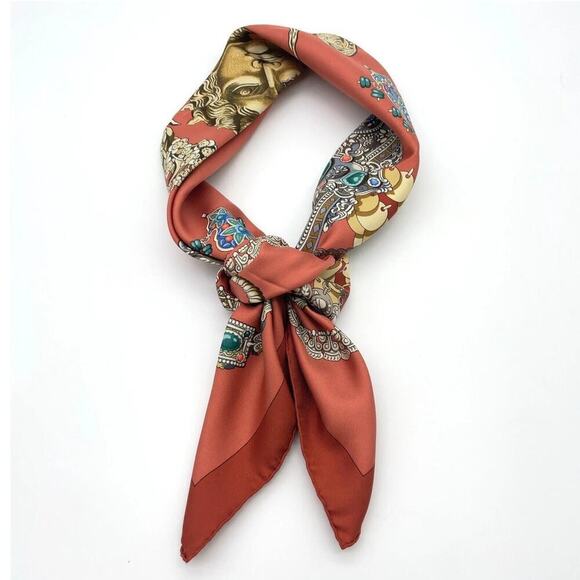 Hermes Carré 90 KOSHIMA by J.Abadie Orange Square Silk Scarf W/Box NWT